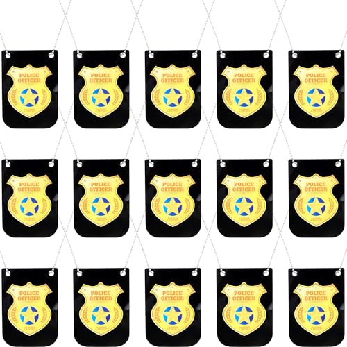 Flotory Juego de 15 insignias de policía de policía, collar dorado de policía, placas de detectives y policías con cadena para juegos de rol y disfraces
