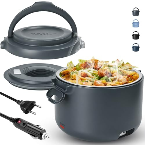 Aotto Contenitore per il pranzo elettrico, 950 ml, scaldavivande 3 in 1, per auto 12 V/camion 24 V/230 V, casa e ufficio, portatile, con contenitore interno in acciaio inox 304, a prova di perdite