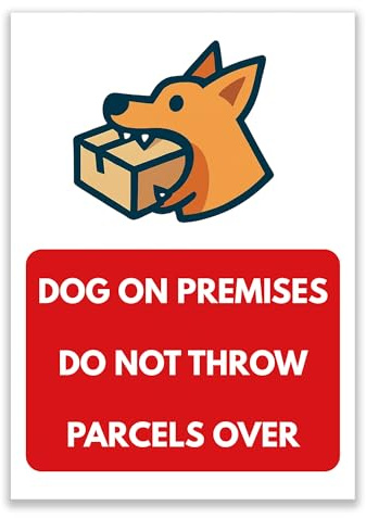 LP Lifestyle Dog On Premises Do Not Throw Parcels Over Sign – Durable Weatherproof Rust-Free Waterproof PVC Delivery Warning Sign for Home Outdoor Use No.427 (A4 (210mm x 297mm) – No Holes)
