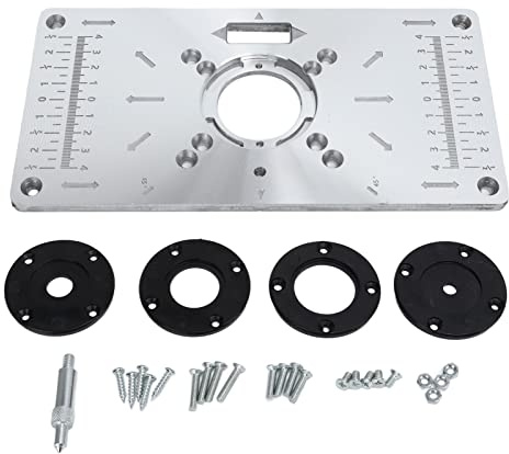 Placa giratoria para máquina de rebajar, placa insertable de aluminio para mesa de enrutadora en carpintería, placa de banco multifuncional con doble escala y casquillo central