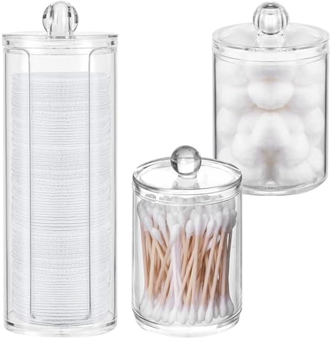 Fyrindel 3 Stk Organizador Baño, Dispensador Discos Desmaquillantes, Cajas Organizadoras Transparente con Tapas, Caja de Almacenamiento de Hisopos de Algodón, Recipientes para Bastoncillos de Algodon