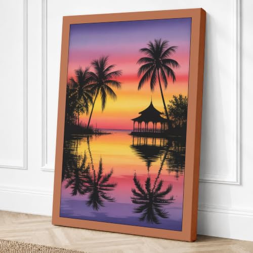 Pavilion at Sunset Tropical Canvas Wall Art Print 30x20 Inch | Ready to Hang, Gallery Wrapped, Fade-Resistant Inks, Securely Packaged, UK Made