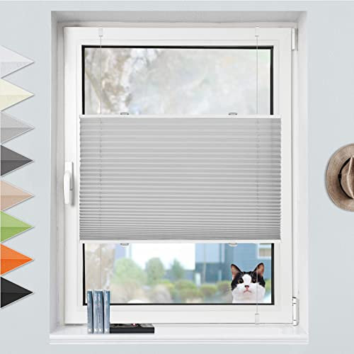 Grandekor Plissee Klemmfix Plisseerollo ohne Bohren (40x100cm Grau), Fensterrollo Faltrollo Easyfix lichtdurchlässig Sicht- & Sonnenschutz für Fenster & Tür