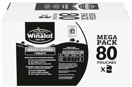WINALOT Meaty Chunks Adult Wet Dog Food Mixed in Gravy Beef, Chicken, Lamb 80x100g Pouches