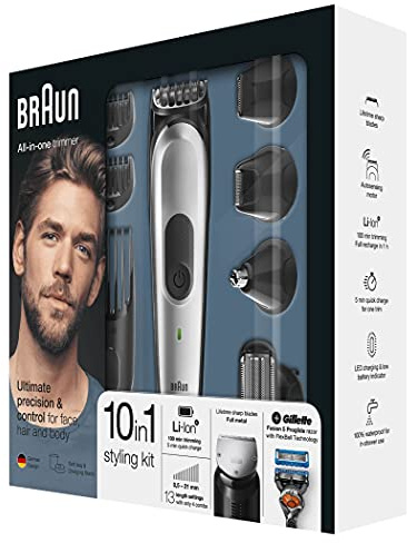 Braun 10-in-1 Trimmer MGK7020 Barttrimmer und Haarschneider, Schwarz/Silber