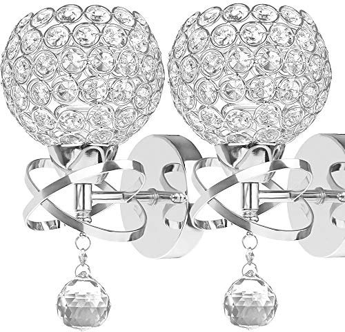 ALLOMN Modern Style Wall Lamp, Crystal Pendant Wall Lamps Bedroom Aisle Living Room Walls Lamp Holder E14 Socket (Bulb Not Included) (No Pull Switch, 2 Pack)