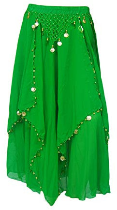 Damen Bauchtanz Rock Tanzrock Pailletten Mit Gummiband Orientalische Plissee Boho Tanzbekleidung Grün Eine Größe