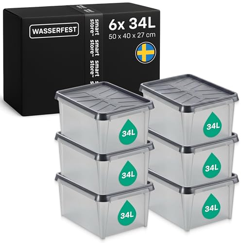 SmartStore Aufbewahrungsbox mit Deckel 34 L I 6er Set Stapelboxen I 50 x 40 x 27 cm I Wasserfest, Staubdicht I Garagen-Aufbewahrungsbox I Lebensmittelecht, BPA frei I Made in Sweden, 10 Jahre Garantie