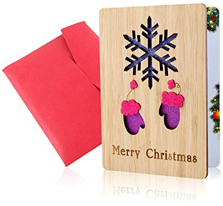 Biglietti di Natale in Legno, Biglietto Natalizio, Biglietto di Auguri di Natale in Bambù, Veri Biglietti Augurali di Buon Natale in Legno Fatti a Mano, Fantasie Natalizie Colorate, Regali Ideali
