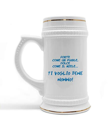 Boccale Birra in Ceramica Festa dei Nonni Forte come un pugile dolce come il miele, Ti voglio Bene Nonno Boccale di Birra Personalizzato Regalo Divertente Nonno Idea Regalo Nonno