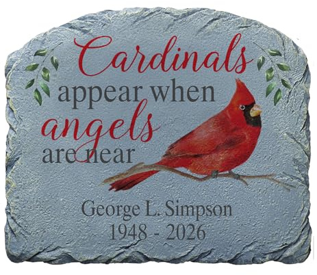 Leet's Make Memories Personalized Memorial Garden Stone - Sympathy - Loss of Loved One - Grave Marker - Condolences - Indoor/Outdoor - Durable Resin - Cardinals Appear When Angels are Near