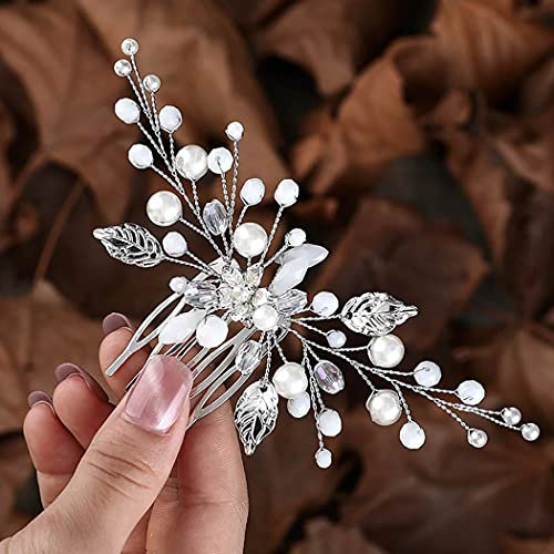 Zoestar Flower Hochzeit Haarkämme Silver Pearl Bridal Headpiece Perlen Leaf Hair Accessoires für Frauen und Mädchen