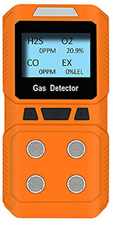 Coreel 4 Gas Monitor, Portable CO, H2S, O2,EX Gas Detector Meter - Ready to Use (Orange)