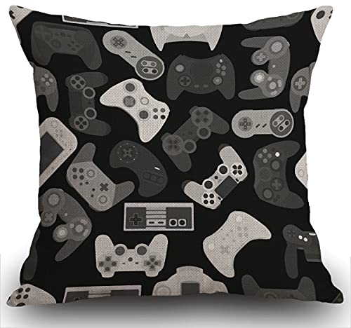 Smooffly Throw Pillow Cover Home Decor Video Game Controller Background Gadgets Pattern Black White Pillow Case Decorative 18 x 18 Inches Outdoor Cushion Couch Sofa Pillowcase 45x45cm