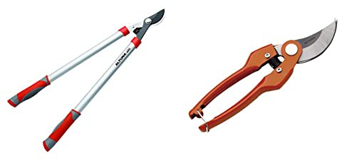 Altuna J445 Tijera de poda 2 manos corte bypass, 70 cm + J469-22 Tijera de Poda una Mano de Acero con Corte Bypass, Naranja, 22cm