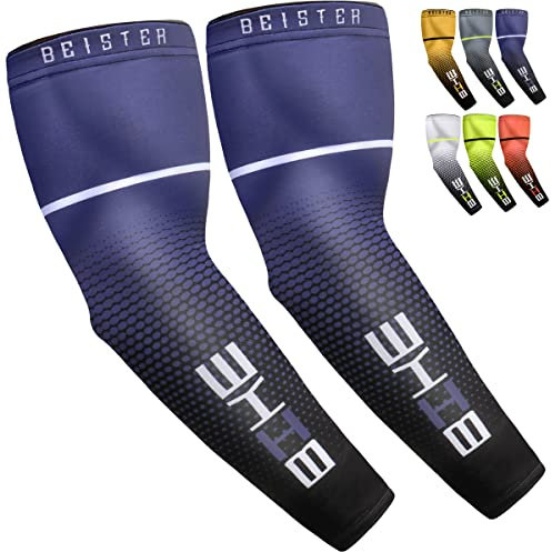 beister UV Sun Protection Cooling Compression Sleeves Arm Sleeves Men Women Sports (X-Large, Blue)