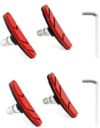 QWORK 4 Stück V Fahrradbremsbeläge, bremsbacken, Bremsbeläge Bremsschuh Set, 70 mm, Rot