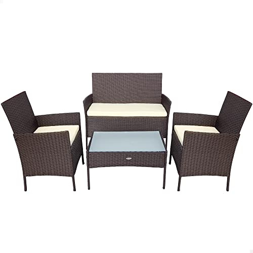 AKTIVE - Ensemble de Jardin en Rotin, Mobilier de Terrasse avec 2 Fauteuils d'Extérieur, 1 Canapé et 1 Table