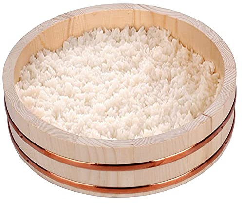 12 Sizes Hangiri Wooden Sushi Rice Bowl, Japanese Sushi Oke Rice Mixing Tub with Copper Bands Sushi Rice Mixing Bowl Sushi Bucket Sushi Basin for Cooking,60x16cm