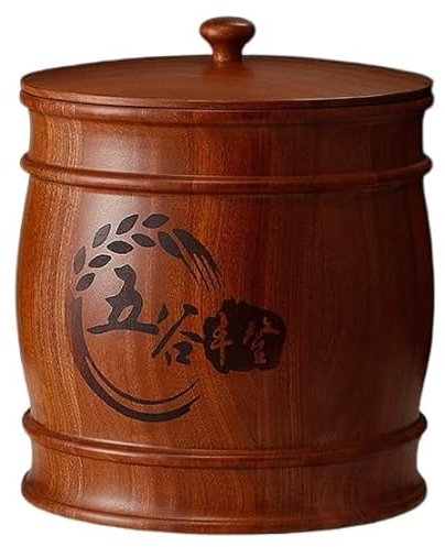 10/ 20 lbs Wooden Rice Dispenser Vintage Style - Cereal Corn Flour Snacks Dry Food Storage Bucket, Household/ Pantry/ Restaurant Ingredient Bin, Rice Cylinder with Wood Lids(10kg(20 lbs) Capacity)