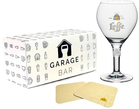 Leffe Beer Glass with 2X Beer Drip Mats | Gift Boxed from GarageBar | 33cl Chalice Glass | Gift for Father's Day, Christmas, Birthday