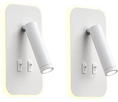 uksunvi LED-Wandleuchte, Nachttisch-Lesewandleuchte, 12W LED Wand-Leselampen, verstellbarer Strahler （3W +9W 3000K Warmes Licht） schwarz (weißes Rechteck 2PCS)