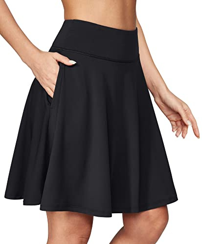 IUGA 20 Knee Length Skorts Skirts for Women with Pockets Tennis Skirt High Waisted Golf Skirts for Women Casual Athletic Black