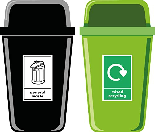 Pack of high strength self adhesive signs 90mm x 140mm - General waste x 5 and Mixed recycling x 5
