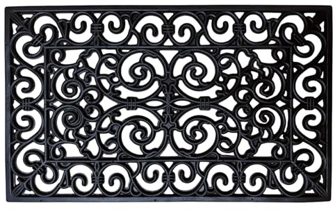 VL Rubber Door Mat 45x75cm – Wrought Iron Design Decorative Door Mats Outdoor with Drain Holes and Anti-Slip Base – Versatile Outdoor Mat for Entryways, Garden Paths, Garage or Porch (Pack of 1)