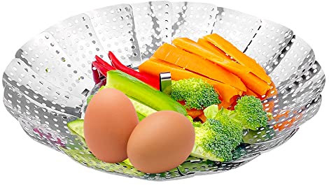Avesteir cesta vaporera plegable de Acero Inoxidable, Malla Agujeros steamer cesta plegable, cocinar al vapor con Patas Antideslizantes para Verduras, Frutas, Mariscos, cocinar Todo Tipo de Alimentos