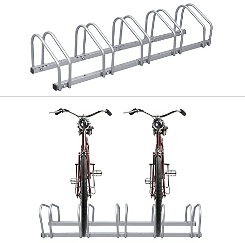 Joparri Soporte de bicicleta para 5 bicicletas, 35-55 mm de ancho de neumático, soporte de montaje múltiple, soporte de suelo, soporte de suelo, montaje en pared, ahorro de espacio, galvanizado