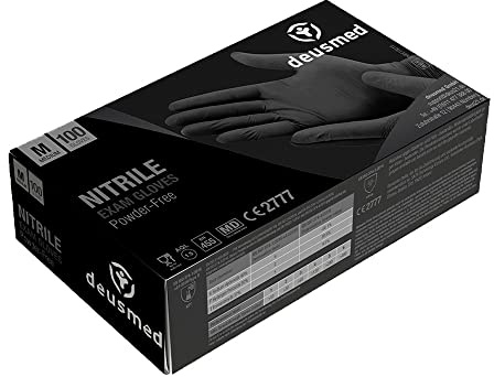 DEUSMED® Einweghandschuhe schwarz, Nitrilhandschuhe M, Einmalhandschuhe mit 1000 Stück / 10 Boxen, Handschuhe Einweg, puderfrei, latexfreie Gummihandschuhe, Nitril Handschuhe in S, M, L, XL verfügbar
