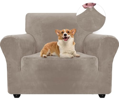 Ystyle Elastischer Samt Sofabezug 1 Sitzer, Khaki | Stretch Sofa Überzug, Sofaschoner Rutschfest, Couch Überzug, Sofa Cover mit Armlehnen, Sesselschoner Sofaschutz Katze