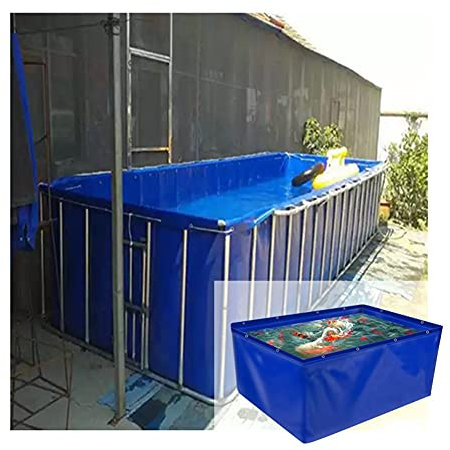 Faltbarer Fischteich, temporärer, wasserdichter Fäkalientank aus Segeltuch, 0,5-mm-Hochleistungsplanen-Wasserspeicherbecken für Salzwasserfische, Koi-Schildkröten mit Abfluss (Farbe: Blau, Größe: 2