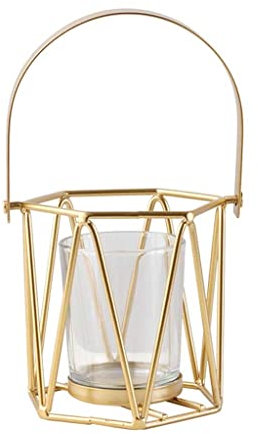 HEXEH Kerzenhalterhalter Gold Geometrischer Kerzenhalter, Metallsäule Kerzenständer mit Glasbecher und Griff, Kerzenhalter for Hochzeitszentrum Tischdekoration Kandelaber