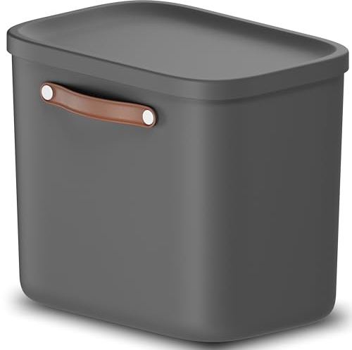 Rotho Maloja Aufbewahrungsbox mit Deckel 25 L stapelbar mit Griff Anthrazit | Aufbewahrungsbehälter mit Deckel, Stapelboxen, sicher verschließbar, modular kombinierbar, elegante Aufbewahrung mit Griff