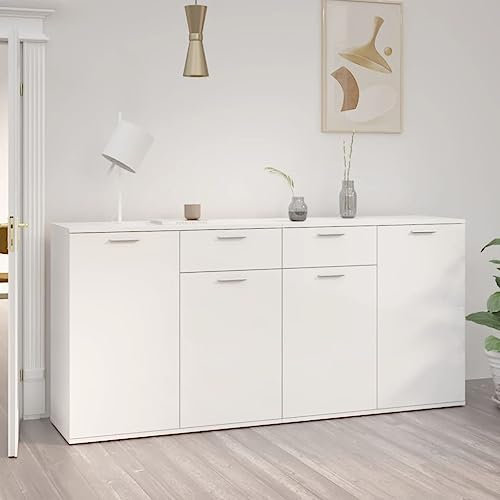 CKioict Vitrinenschrank Mehrzweckschrank Sideboard Wohnzimmer Sideboard Hochglanz-Weiß 160x36x75 cm Holzwerkstofffür Küche, Wohnzimmer, Esszimmer
