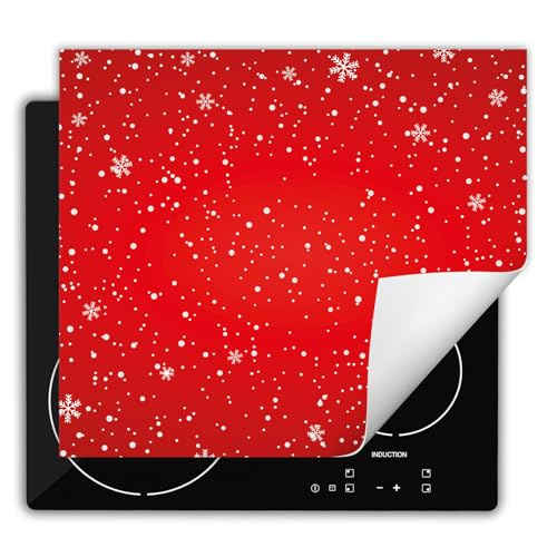 DarHaus Herdabdeckplatte Einteilig Küche Herdabdeckung Ceranfeld Herdabdeckplatten Anti Rutsch Matte Aufrollbar 60x52 cm, rot - Schnee