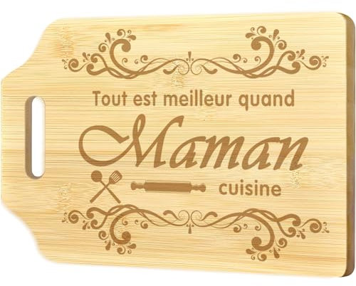 Kazaigou Cadeau Fete des Meres, Cadeau Maman Planche a Decouper en Bambou, Cadeau Fête des Mères, Cadeau Anniversaire Maman Original, Idee Cadeau Mere Cuisine