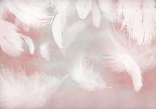 Fototapete Blumen 3D Tapeten 3D Effekt Wohnzimmer Schlafzimmer Vliestapete Stilvolle Handgezeichnete Rosa Flatternde Federn Natur Grau Graffiti Steinoptik Kinder Tapeten