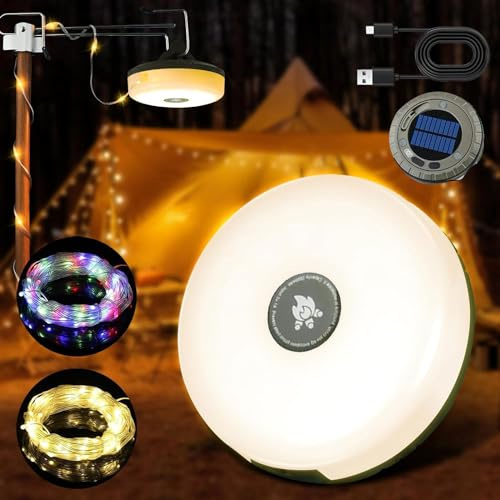 Camping Lichterkette Aufrollbar Solar, 10M Tragbare Solar Camping Lichterkette Außen USB, Ausziehbare Led Lichterkette Camping, Campingleuchte