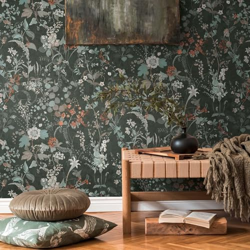 K&L Wall Art Dschungel Mustertapete Natur Wohnzimmertapete Kinderzimmer Vliestapete Jungle Wandbilder (Romantische Blumenwiese, 0,53 x 10,05 m)