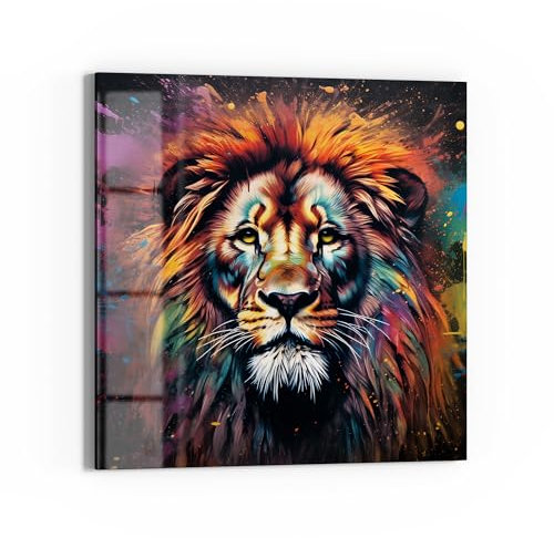 DEQORI Glas-Magnettafel | 30x30 cm cm groß | Motiv Löwenkraft in Farben | Memo-Board aus Glas | Magnetboard inkl. Magnete, Stift & Tuch für Küche & Büro | Tafel magnetisch & beschreibbar