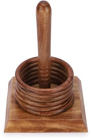 Ajuny Ringwurfspiel Set aus Holz für Kinder – Spiel für drinnen und draußen für Familien und Erwachsene mit 1 Stange, 1 Basis und 6 Ringen Spiele für die Party Bar Hause Geschenk