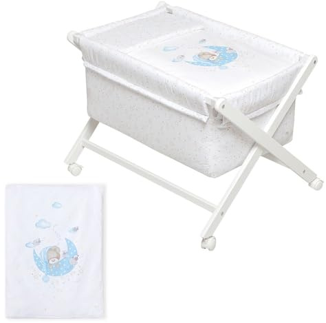 Interbaby Minicuna Plegable Tijera Bear Sleeping | Madera Blanca · Ruedas · Colchón y Vestidura Incluidos