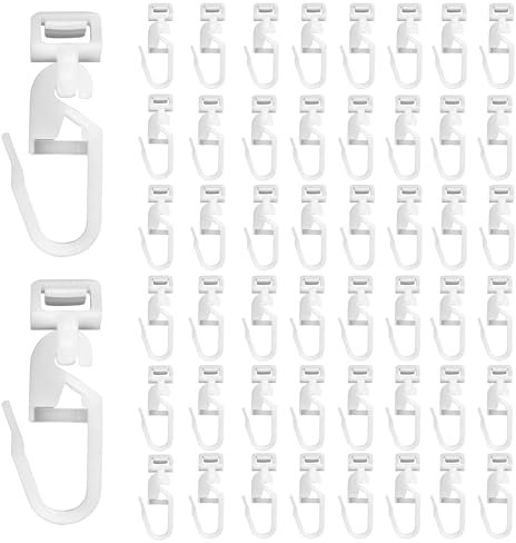 Yuiturt 40Pcs 34mm Curtain Hooks For Track, White Plastic Curtain Rail Track Glider Hooks, Shower Curtain Hooks, PVC Pulley with Opening Hooks Curtain Gliders for Window Door Caravan Curtains
