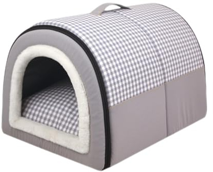 Pevfeciy Hundehütte Hundehöhle Hundebett Katzenhöhle Tierbett Hundehaus 2 in 1 Hundehütte waschbares tragbare Hundehütte,Grau,M