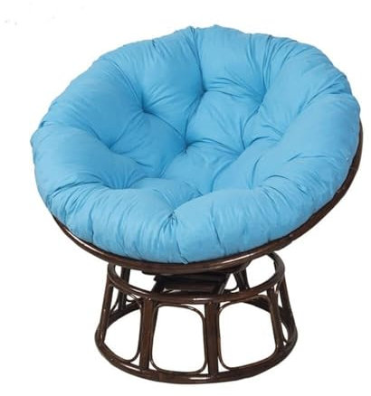 Outdoor-Rattan-Sessel mit weichem, dickem Kissen für Garten, Balkon und Wohnzimmer, stilvoller runder Stuhl (Bleu Ciel, 150 x 150 cm)