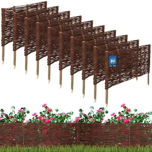KOTARBAU® Beeteinfassung 60 x 30 cm, Weidezaun, Beetumrandung aus Weide | Beet Zaun, Mini Steckzaun, Abgrenzung für Blumen- & Kräuterbeet, Garten Deko, Beetbegrenzung Weide, Braun, 10er Set