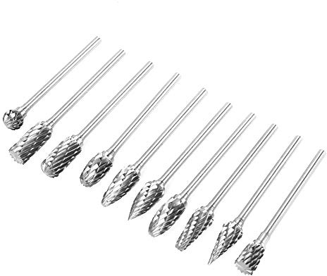 Wood Carving Set, Drill Bit Sharpener Metalworking Carving Tool Set 10pcs 3 * 6mm Tungsten Carbide Steel Burrs Carbide Burr Set for Carving Metal Polishing Engraving Drilling